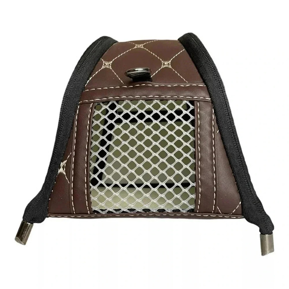 Small Animal Carrier Crate Bag Brown Vinyl Adjustable Removable Strap Mini Pet - Picture 5 of 7